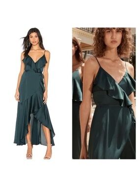 SHONA JOY Emerald Green Luxe Bias Frill Midi Wrap Dress Formal Bridesmaid